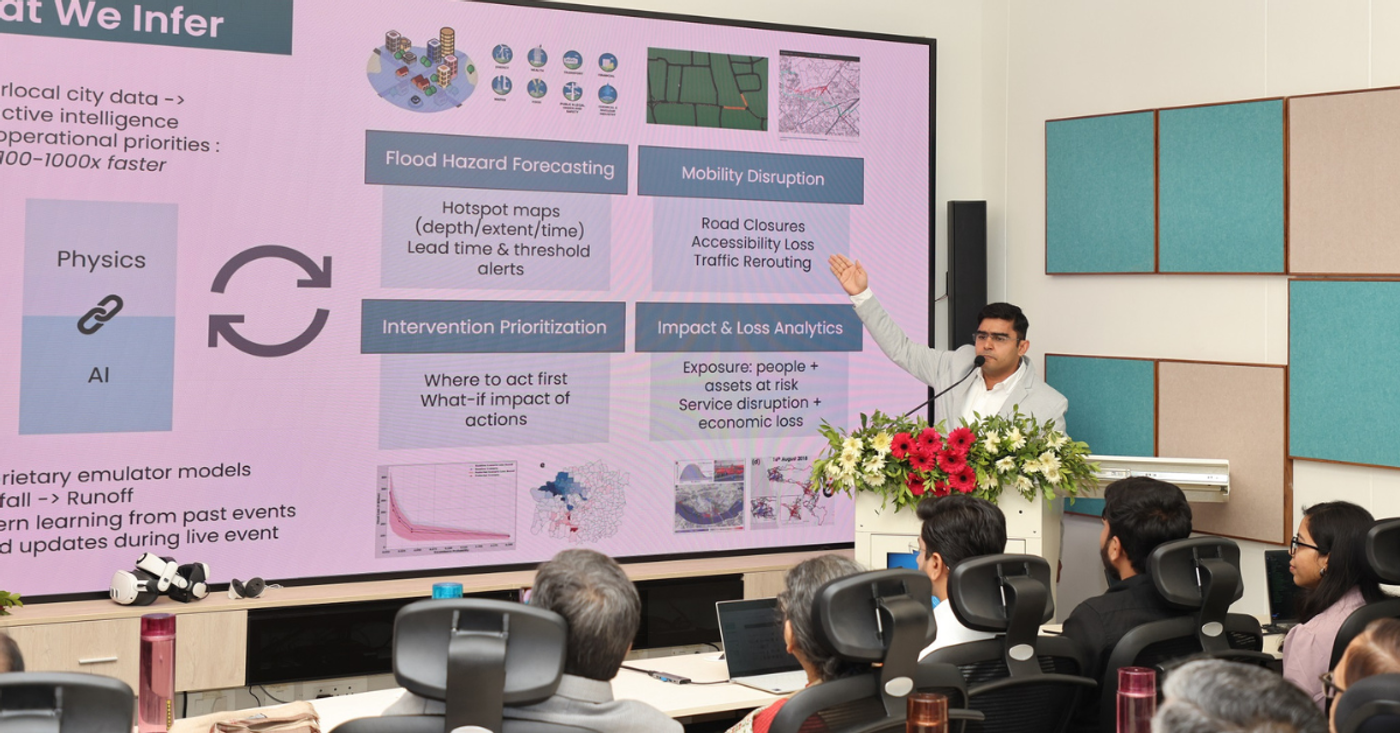 Prof Udit Bhatia presenting the Rain2Resilience research-to-operations architecture at the ARC Centre